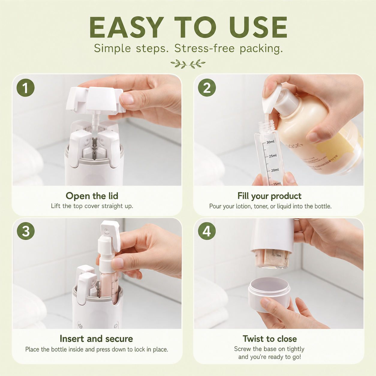 PackEase™ 4-in-1 Travel Bottle