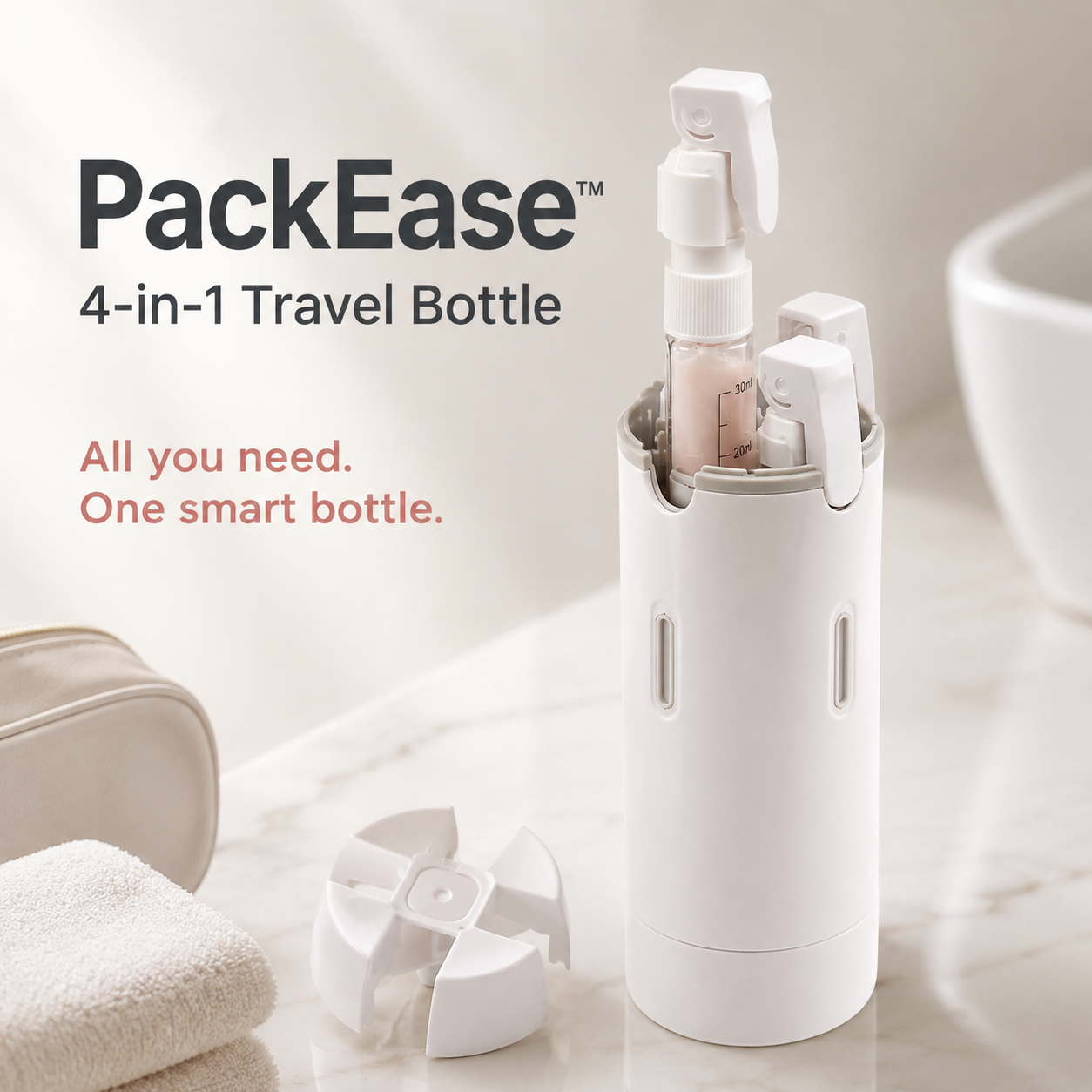 PackEase™ 4-in-1 Travel Bottle
